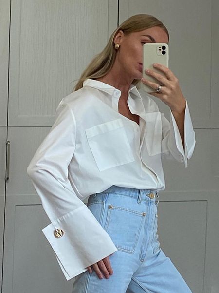 womens blouses shirts jyate fashion woman elegant lapel long sleeve office lady casual loose white pockets female clothing 230208
womens blouses shirts jyate fashion woman elegant lapel long sleeve office lady casual loose white pockets female clothing 230208