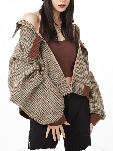 women s jackets houzhou harajuku vintage women houndstooth streetwear loose fashion baseball casual autumn coat turn down collar 230208, Black;brown
women s jackets houzhou harajuku vintage women houndstooth streetwear loose fashion baseball casual autumn coat turn down collar 230208, Black;brown