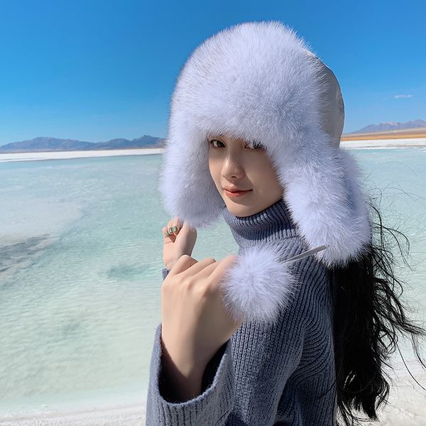 women's real fox fur hat russian ushanka hats cap aviator trapper bomber hats, Blue;gray
women's real fox fur hat russian ushanka hats cap aviator trapper bomber hats, Blue;gray