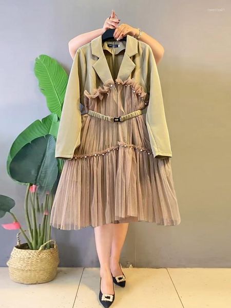 casual dresses large size women's clothing spring fashion office lady patchwork suit dress ladies trendy beaded stitching mesh, Black;gray 
casual dresses large size women's clothing spring fashion office lady patchwork suit dress ladies trendy beaded stitching mesh, Black;gray