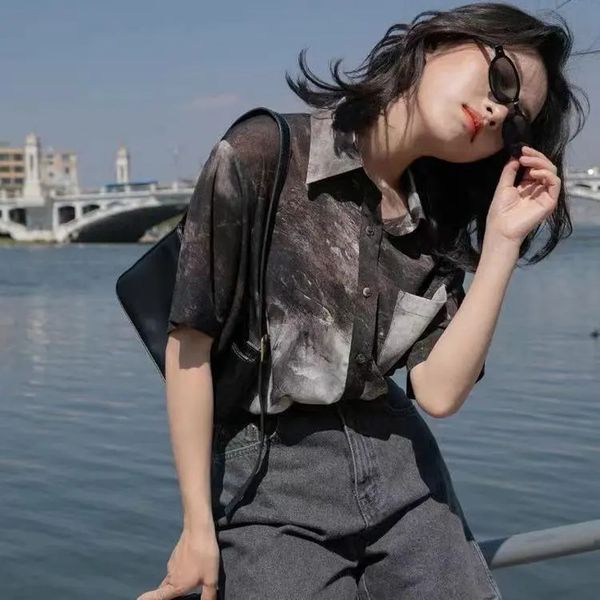 women s blouses shirts black tie dye aesthetic and pretty vintage loose print korean fashion short sleeve t shirt 230208, White
women s blouses shirts black tie dye aesthetic and pretty vintage loose print korean fashion short sleeve t shirt 230208, White