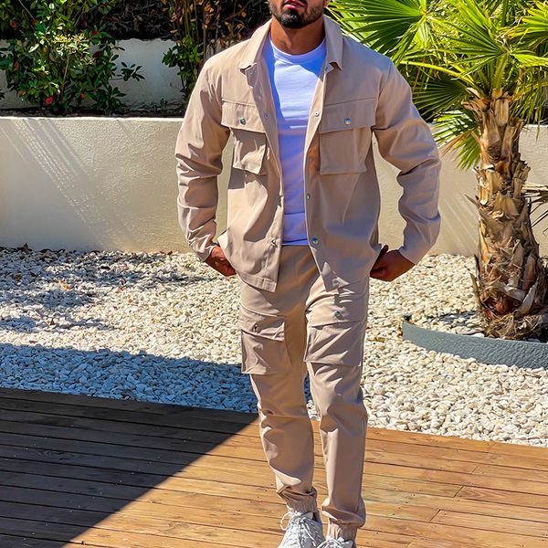 men's tracksuits streetwear mens two piece sets autumn trend turndown collar jackets and pockets cargo pants suits men fashion slim fit, Gray
men's tracksuits streetwear mens two piece sets autumn trend turndown collar jackets and pockets cargo pants suits men fashion slim fit, Gray