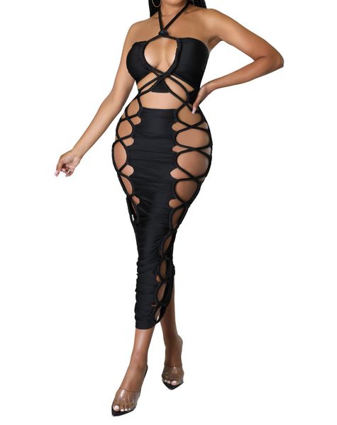 summer women bodycon party dresses sleeveless hollow out halter backless lace up club night dress, White;black
summer women bodycon party dresses sleeveless hollow out halter backless lace up club night dress, White;black