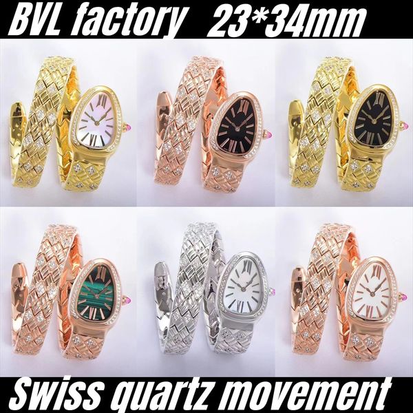 bvl factory serpentine watch women's watches swiss quartz movement diamond 23-34mm, Slivery;golden