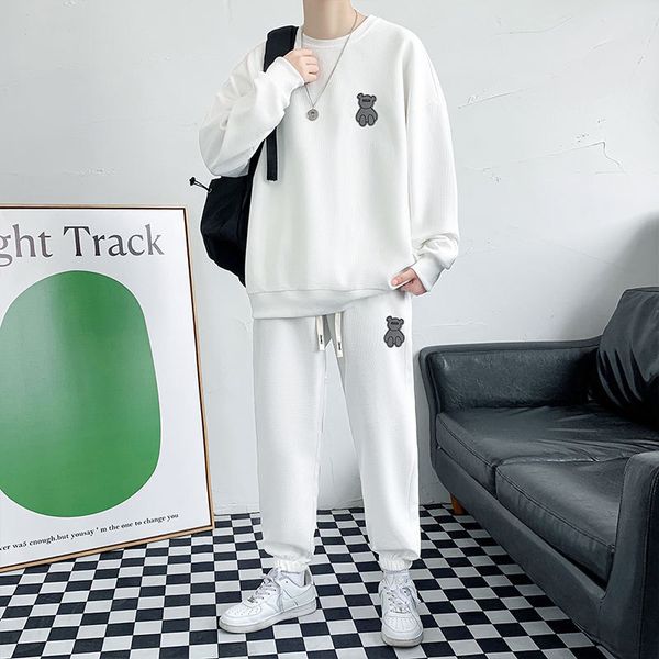 men's tracksuits couple models waffle reflective bear print sports suit spring and autumn longsleeved tshirt sweatpants twopiece set 23, Gray
men's tracksuits couple models waffle reflective bear print sports suit spring and autumn longsleeved tshirt sweatpants twopiece set 23, Gray