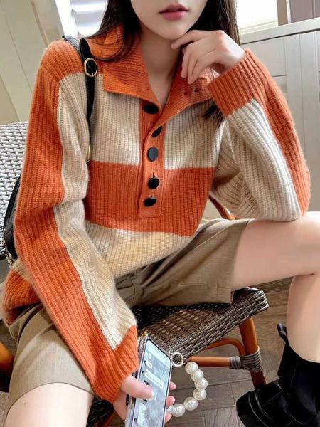 women's sweaters black striped for women fashion 2022 knitted pullover ladies polo collar loose button casual sweater oversize 230118, White;black
women's sweaters black striped for women fashion 2022 knitted pullover ladies polo collar loose button casual sweater oversize 230118, White;black