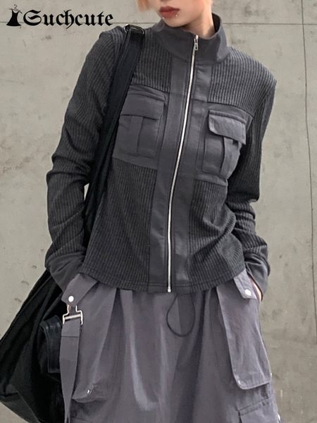 women s jackets suchcute grunge pockets patchwork women grey high street full sleeve zip up coats autumn turtlen knitwear harajuku 90s 23020, Black;brown
women s jackets suchcute grunge pockets patchwork women grey high street full sleeve zip up coats autumn turtlen knitwear harajuku 90s 23020, Black;brown