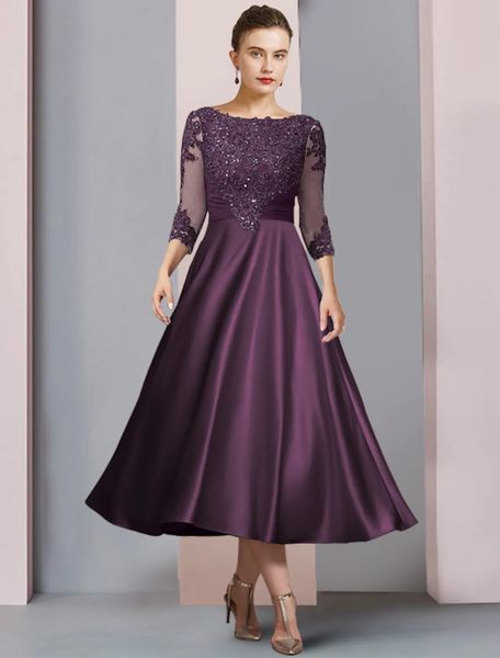 a-line mother of the bride dress wedding guest party gowns vintage elegant scoop neck tea length satin lace beads half sleeve grape, Black;red
a-line mother of the bride dress wedding guest party gowns vintage elegant scoop neck tea length satin lace beads half sleeve grape, Black;red
