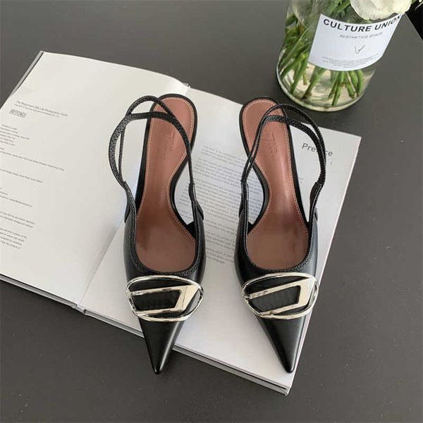 die high-heeled shoes women's thin heels spring shallow metal buckle back hollow pointed sandals 230209, Black
die high-heeled shoes women's thin heels spring shallow metal buckle back hollow pointed sandals 230209, Black