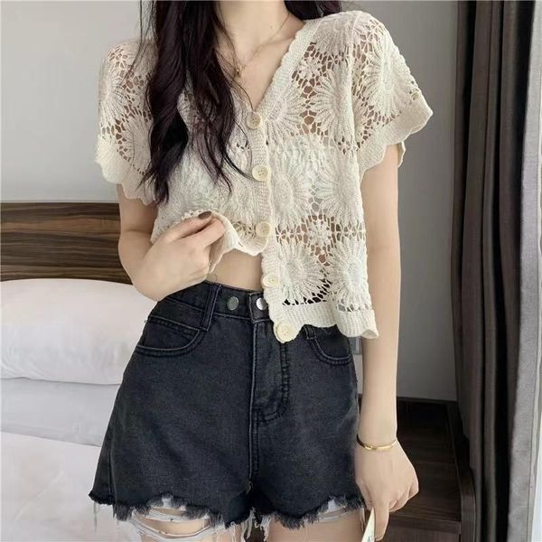 2023 new fashion women's knits & tees hook flower hollowed out short sleeved sweater thin cardigan jacket air conditioning sunscreen bl, White
2023 new fashion women's knits & tees hook flower hollowed out short sleeved sweater thin cardigan jacket air conditioning sunscreen bl, White