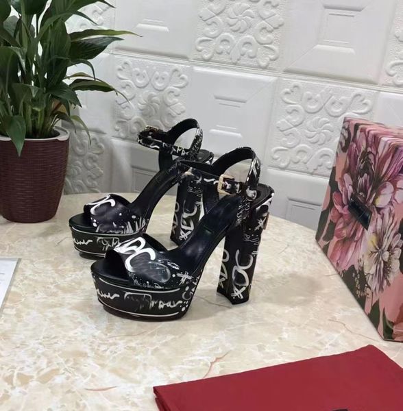 high heeled sandals womens ankle band print upper classic designer banquet shoes luxury wedding shoe decoration 15cm thick heel water table, Black
high heeled sandals womens ankle band print upper classic designer banquet shoes luxury wedding shoe decoration 15cm thick heel water table, Black
