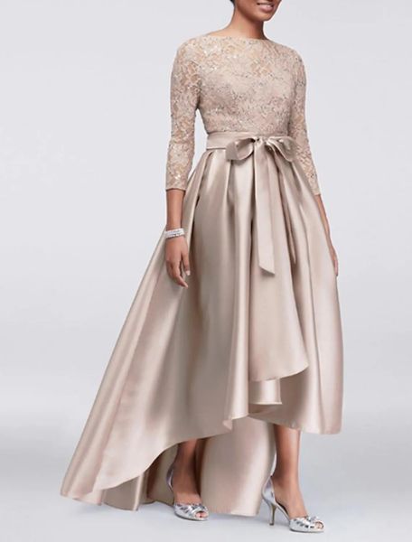 high low mother of the bride dress champagne wedding guest party gowns plus size elegant jewel satin lace 3/4 sleeves with sash satin, Black;red
high low mother of the bride dress champagne wedding guest party gowns plus size elegant jewel satin lace 3/4 sleeves with sash satin, Black;red