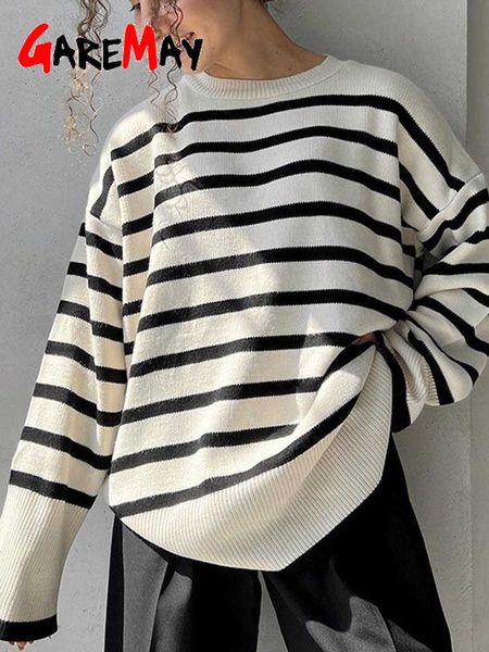 women's sweaters oversize o-neck pullovers striped black and white winter knitted for women 230118, White;black
women's sweaters oversize o-neck pullovers striped black and white winter knitted for women 230118, White;black