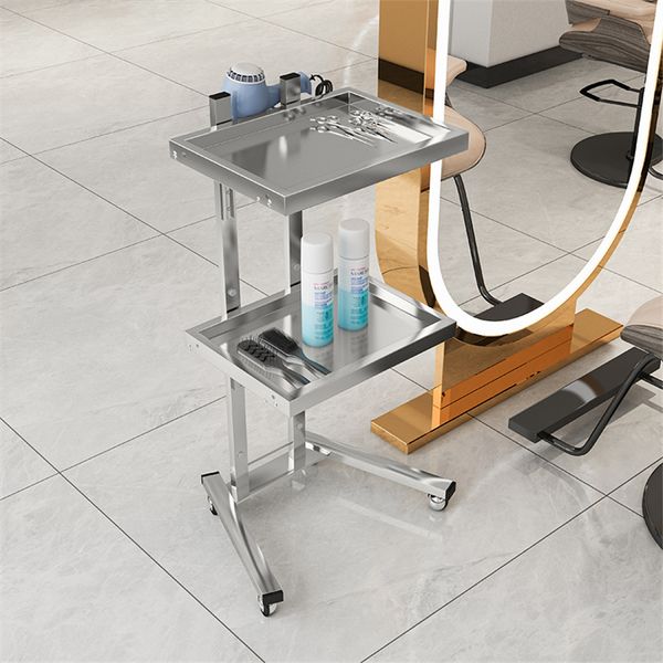 Image of Tattoo Furnitures Hairdressing stainless steel cart Japanese two layer folding beauty hair salon tool 230207