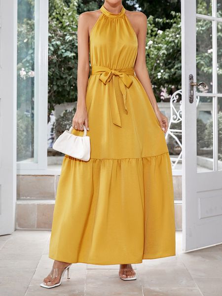 europe and the united states hanging neck dress dress spring and summer new casual solid color waist women's clothing, Black;gray
europe and the united states hanging neck dress dress spring and summer new casual solid color waist women's clothing, Black;gray