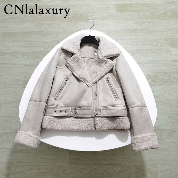 women s jackets cnlalaxury autumn winter black suede like suede short belt jacket patchwork lambswool lapel zip locomotive 230208, Black;brown
women s jackets cnlalaxury autumn winter black suede like suede short belt jacket patchwork lambswool lapel zip locomotive 230208, Black;brown