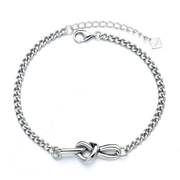 sterling silver designer knot heart shape chain bracelet for women retro luxury endless love bracelets number 8 knot bangle female fine jewe, Black