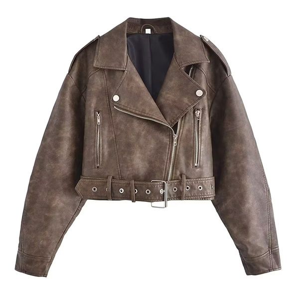 women s leather faux autumn and winter fashion chic washed gradient leather jacket retro lapel long sleeve solid color short coat 230208, Black
women s leather faux autumn and winter fashion chic washed gradient leather jacket retro lapel long sleeve solid color short coat 230208, Black