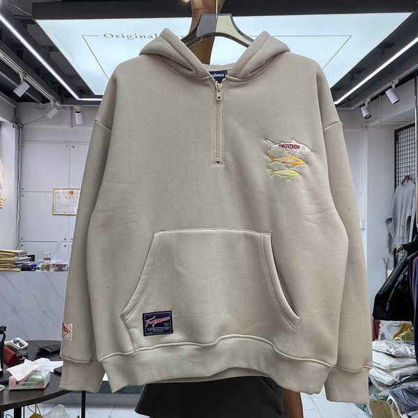 men's hoodies sweatshirts 2022fw vintage half zip hoodies men women embroidery letter loose hooded sweatshirt plush warm pullover j2302, Black
men's hoodies sweatshirts 2022fw vintage half zip hoodies men women embroidery letter loose hooded sweatshirt plush warm pullover j2302, Black