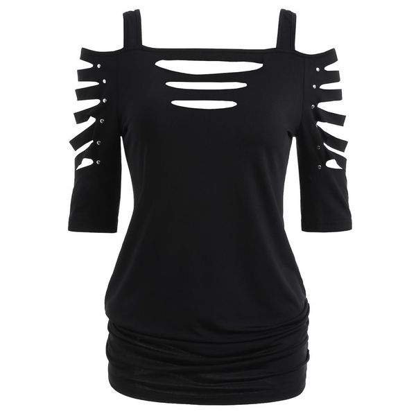 women s t shirt womens fashion shoulder cut punk gothic cotton shirts summer hollow out hole short sleeve black f 230208, White
women s t shirt womens fashion shoulder cut punk gothic cotton shirts summer hollow out hole short sleeve black f 230208, White