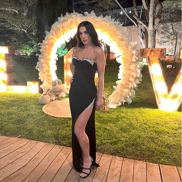 black strapless prom dresses 2023 mermaid lace appliques high side slit sleeveless evening gowns robes de soiree
black strapless prom dresses 2023 mermaid lace appliques high side slit sleeveless evening gowns robes de soiree