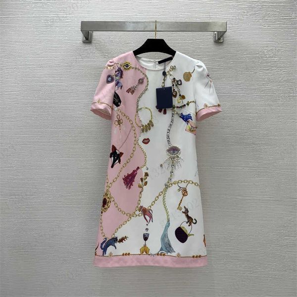 color matching dress pearl embellished chain print luxury designer dress crewneck short sleeve design zipper casual maxiskit womens dress pi, Black;gray
color matching dress pearl embellished chain print luxury designer dress crewneck short sleeve design zipper casual maxiskit womens dress pi, Black;gray