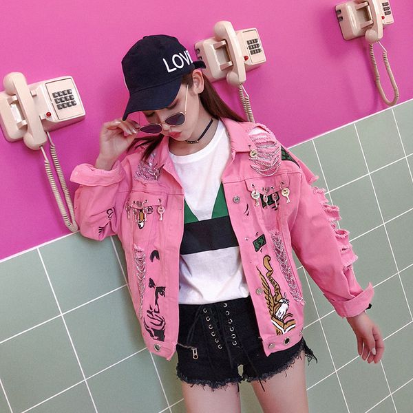 women's jackets spring women fashion pink denim printing letter pattern patchwork chains decorated hollow out coat outwear 230209, Black;brown
women's jackets spring women fashion pink denim printing letter pattern patchwork chains decorated hollow out coat outwear 230209, Black;brown
