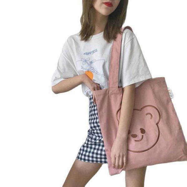 pink cartoon smiley bear canvas shoulder crossbody bag women's shopping travel makeup tote bag
pink cartoon smiley bear canvas shoulder crossbody bag women's shopping travel makeup tote bag