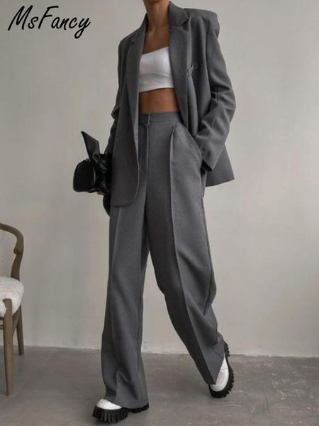 womens two piece pants msfancy grey blazer suits women single button high waist wide leg trouser 2 sets female official 230209, White
womens two piece pants msfancy grey blazer suits women single button high waist wide leg trouser 2 sets female official 230209, White