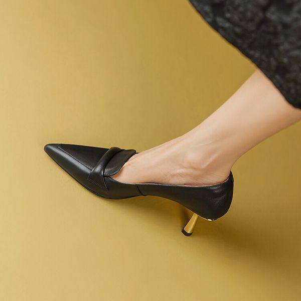 genuine leather women elegant pumps thin high heel fashion slip on office work shoe, Black
genuine leather women elegant pumps thin high heel fashion slip on office work shoe, Black