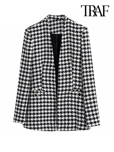 womens suits blazers traf women fashion tweed houndstooth blazer coat vintage long sleeve welt pockets female outerwear chic veste 230209, White;black
womens suits blazers traf women fashion tweed houndstooth blazer coat vintage long sleeve welt pockets female outerwear chic veste 230209, White;black
