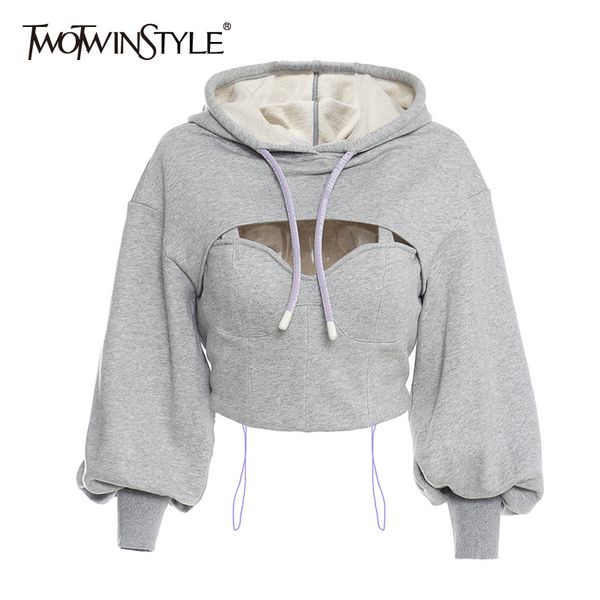 women s hoodies sweatshirts twotwinstyle hollow out gray sweatshirt for women hooded collar long sleeve fake two casual short female spring, Black
women s hoodies sweatshirts twotwinstyle hollow out gray sweatshirt for women hooded collar long sleeve fake two casual short female spring, Black