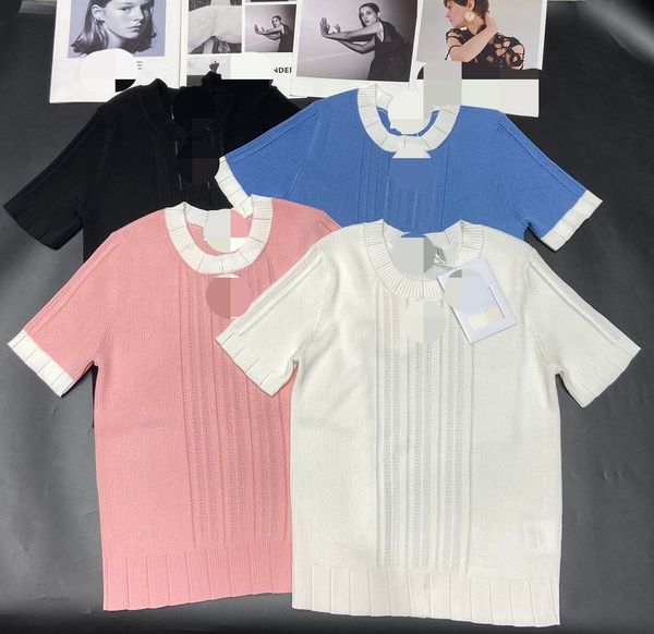 203 2022 runway spring summer women sweater black pink white brand same style sweater short sleeve crew neck fashion clothes qian888, White;black
203 2022 runway spring summer women sweater black pink white brand same style sweater short sleeve crew neck fashion clothes qian888, White;black