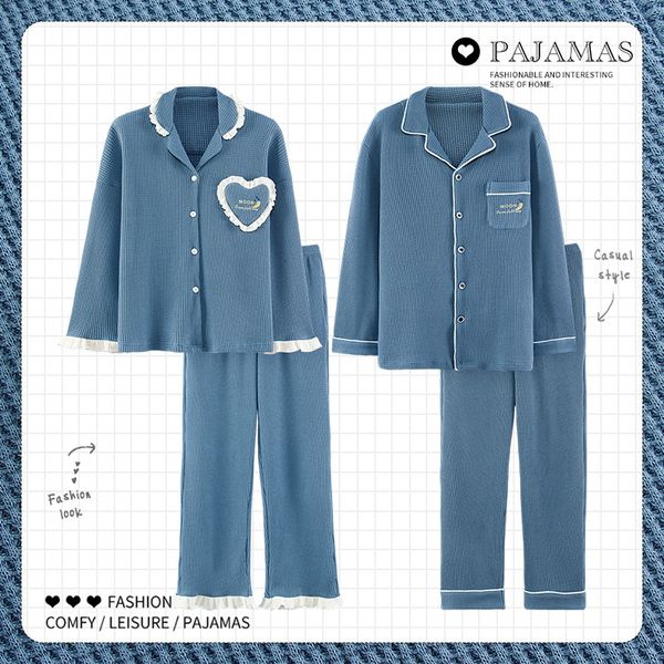New autumn and winter couple pajamas women's casual cardigan cotton long-sleeved men's suit spring and autumn waffle home clothes, Black
New autumn and winter couple pajamas women's casual cardigan cotton long-sleeved men's suit spring and autumn waffle home clothes, Black