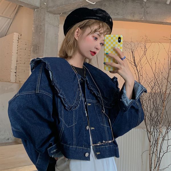 women s jackets vintage crop denim jacket women sweet korean fashion peter pan collar button jeans coat female casual long sleeves loose out, Black;brown
women s jackets vintage crop denim jacket women sweet korean fashion peter pan collar button jeans coat female casual long sleeves loose out, Black;brown