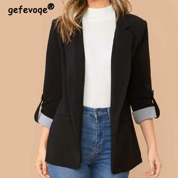 womens suits blazers spring autumn elegant notched collar long sleeve solid slim suit jacket women casual korean fashion office lady blazer, White;black
womens suits blazers spring autumn elegant notched collar long sleeve solid slim suit jacket women casual korean fashion office lady blazer, White;black