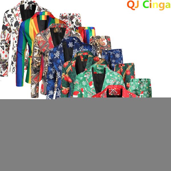 mens suits blazers red printed twopiece christmas suit jacket pants stylish male blazer coat with trousers black green blue s4xl 230209, White;black 
mens suits blazers red printed twopiece christmas suit jacket pants stylish male blazer coat with trousers black green blue s4xl 230209, White;black