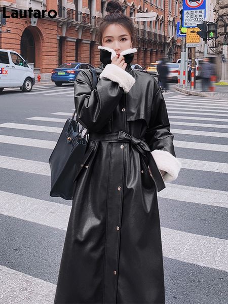 women's leather faux leather lautaro winter long warm thick leather trench coat for women with faux fur inside belt loose korean fashio, Black
women's leather faux leather lautaro winter long warm thick leather trench coat for women with faux fur inside belt loose korean fashio, Black
