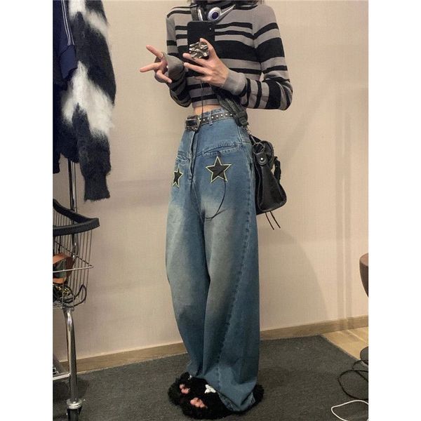 women's jeans american retro y2k washed printed jean 's autumn high street girls loose ins straight wide leg pants trousers 230209, Blue
women's jeans american retro y2k washed printed jean 's autumn high street girls loose ins straight wide leg pants trousers 230209, Blue