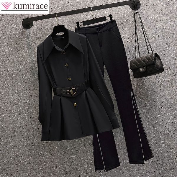 womens two piece pants korean fashion elegant suit leather belt chiffon shirt black silver trousers twopiece set office blazer 230209, White
womens two piece pants korean fashion elegant suit leather belt chiffon shirt black silver trousers twopiece set office blazer 230209, White