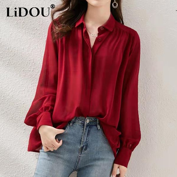 women's blouses shirts autumn elegant fashion polo neck solid blouse temperament lantern sleeve single breasted all-match loose casual, White
women's blouses shirts autumn elegant fashion polo neck solid blouse temperament lantern sleeve single breasted all-match loose casual, White