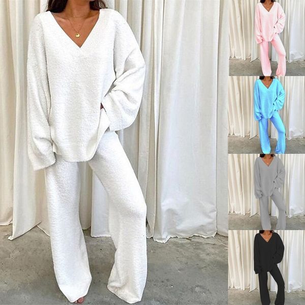 women's two piece pants home wear autumn winter 2 piece sets knitted tracksuit v neck split sweater and wide leg jogging pullover suits, White
women's two piece pants home wear autumn winter 2 piece sets knitted tracksuit v neck split sweater and wide leg jogging pullover suits, White