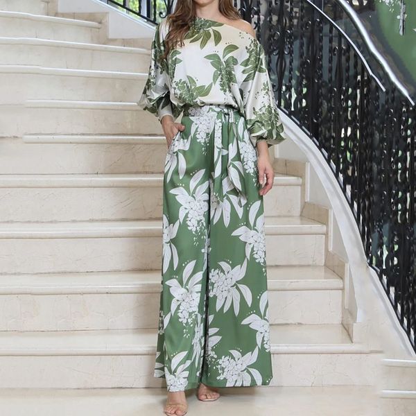 women's two piece pants liyong women set fashion sloping shoulders print lantern long sleeve casual lace up loose wide legs sets 230209, White
women's two piece pants liyong women set fashion sloping shoulders print lantern long sleeve casual lace up loose wide legs sets 230209, White