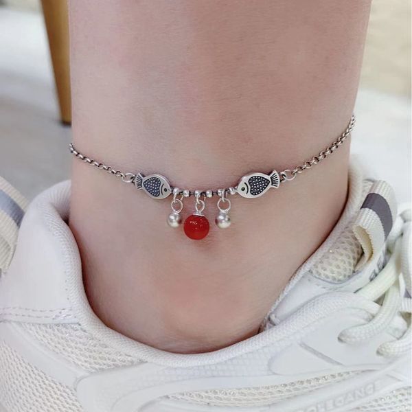anklets ethnic 925 sterling silver south red agate anklet for women retro simple double fish ankle braclet foot chain jewelry jl009 230209, Red;blue
anklets ethnic 925 sterling silver south red agate anklet for women retro simple double fish ankle braclet foot chain jewelry jl009 230209, Red;blue