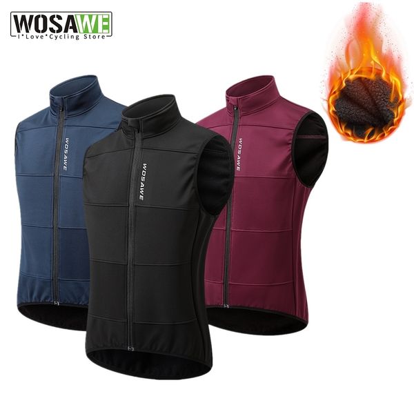 Image of Cycling Jackets WOSAWE Mens&#039;s Winter Thermal Cycling Vest Warm Sleeveless Windproof Waterproof Running Vest MTB Bike Bicycle Reflective Clothing 230209