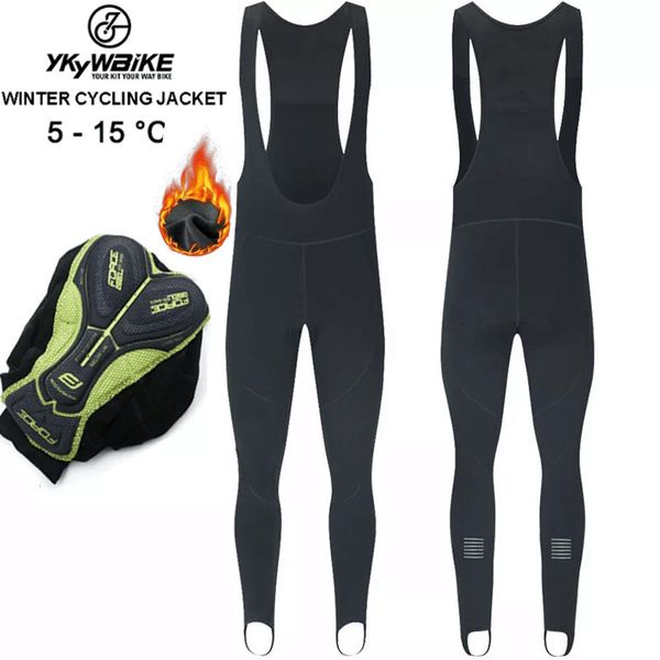 Image of Cycling Pants YKYWBIKE Cycling Bib Trousers Winter Thermal Mountain Bike Long Pants Breathable Bicycle Tights 3D Gel Pad Shorts Keep Warm 230209