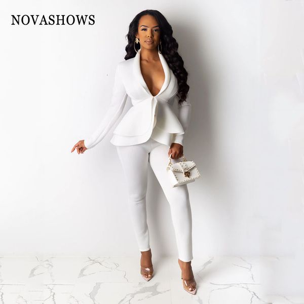womens two piece pants women winter white set tracksuit full sleeve ruffles blazers suit set office lady business wear uniform 230209
womens two piece pants women winter white set tracksuit full sleeve ruffles blazers suit set office lady business wear uniform 230209