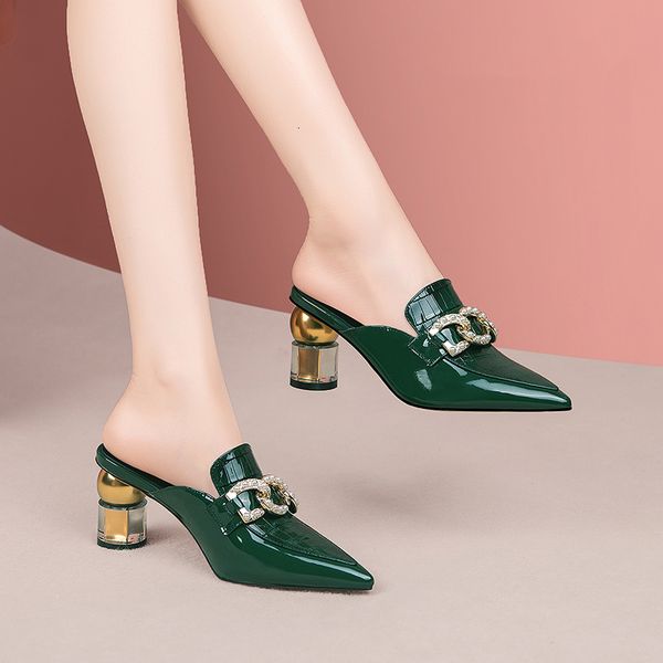 slippers baotou half slippers women's summer pointed toe fashion half support women's shoes soft leather thick heel slippers 23020, Black
slippers baotou half slippers women's summer pointed toe fashion half support women's shoes soft leather thick heel slippers 23020, Black