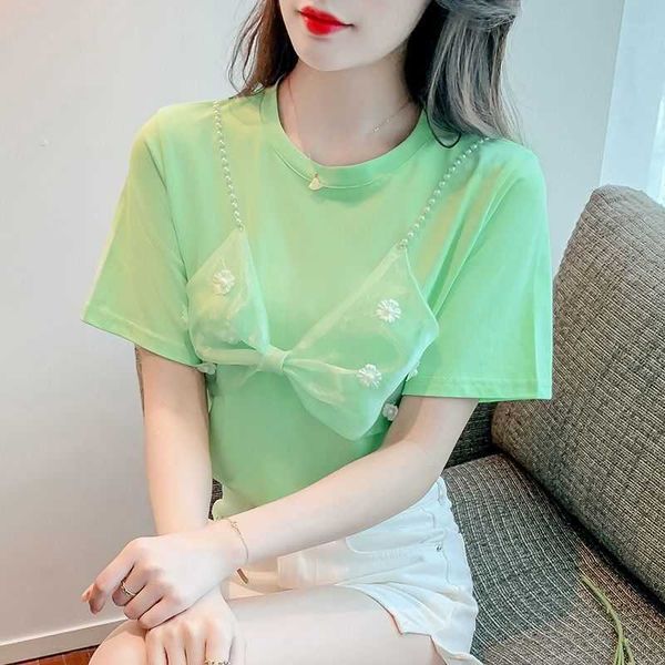 women's t-shirt fashion fake two bow short sleeve t-shirt new summer slim underwear niche design beading y2k y2302, White
women's t-shirt fashion fake two bow short sleeve t-shirt new summer slim underwear niche design beading y2k y2302, White
