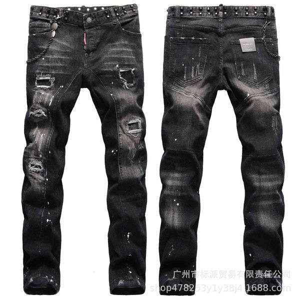 dsquare jeans d2 fashion quality stitching paint hole patch pants rivet men's jeans ffa gif, Blue
dsquare jeans d2 fashion quality stitching paint hole patch pants rivet men's jeans ffa gif, Blue